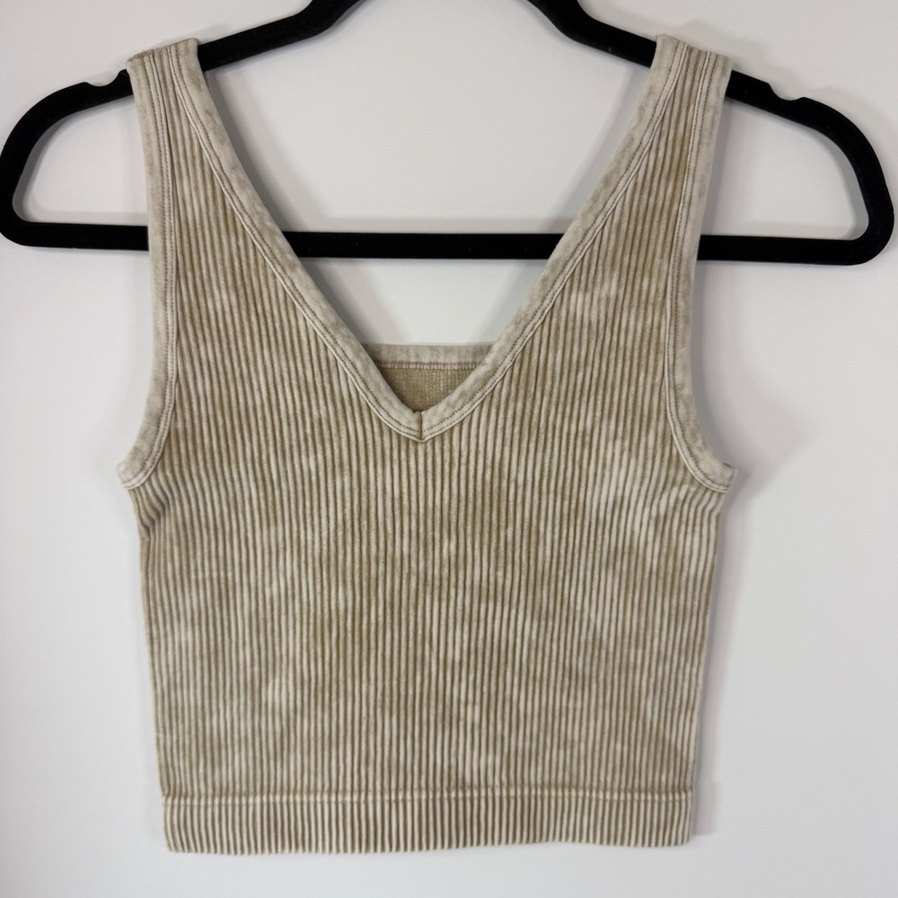 Zenana Ribbed‎ Reversible Square and V-Neck Crop Tank Top Brami Large XL